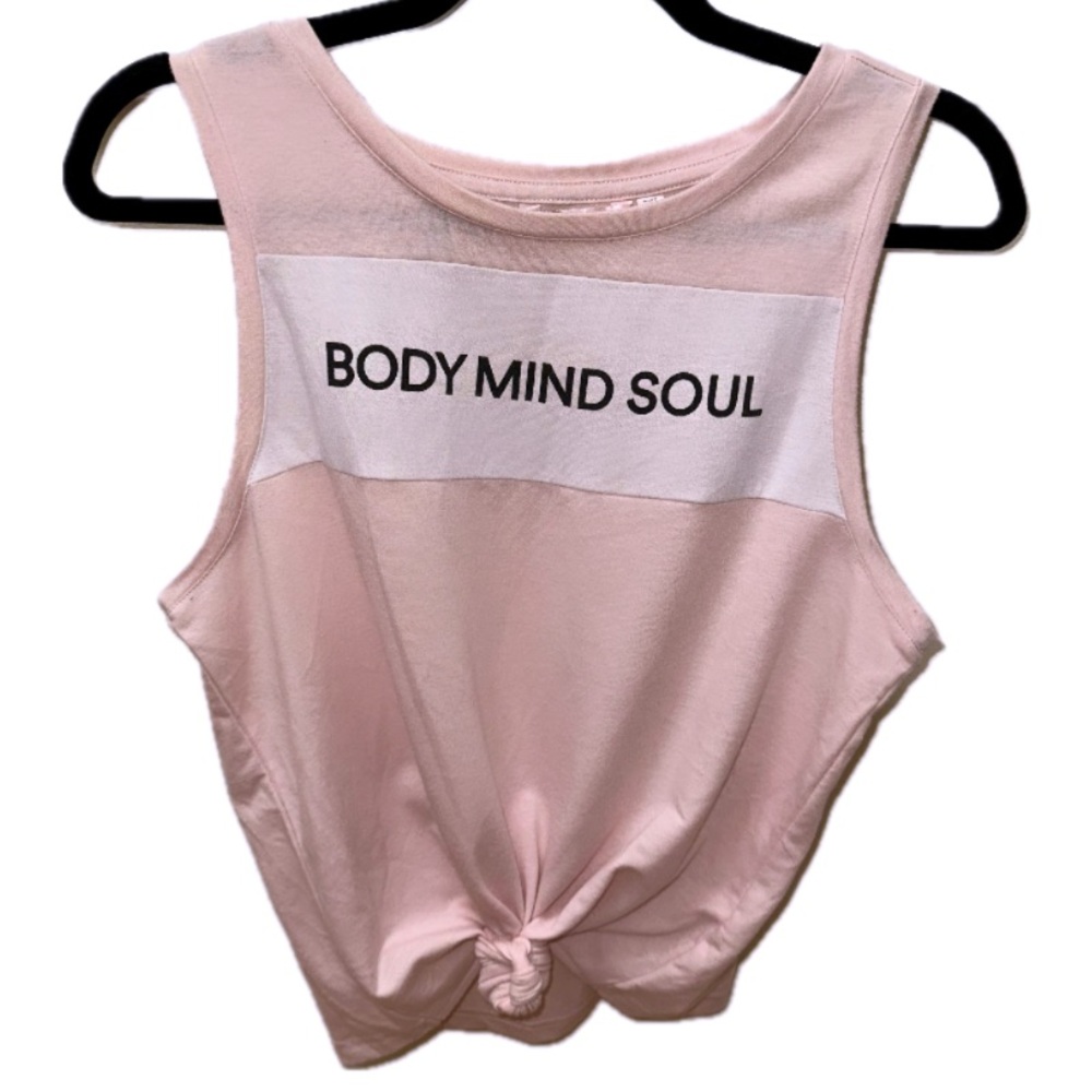 La Vie En Rose BODY MIND SOUL Pink/White Graphic Knotted Tank Top Size Medium